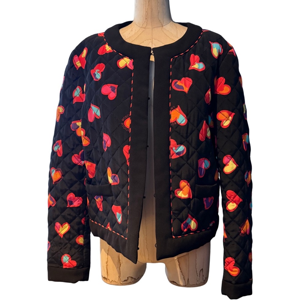 Boutique Moschino Multi-Colored Hearts Quilted Jacket Size 14 - Picture 2 of 11